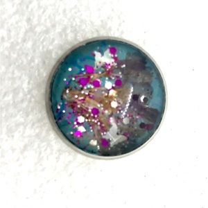 Brooch pin hand painted glass dome handcrafted